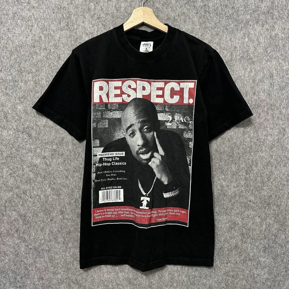 Vintage Shaka Wear Tupac Respect Graphic T-Shirt‎ Men's Medium Black Hip Hop